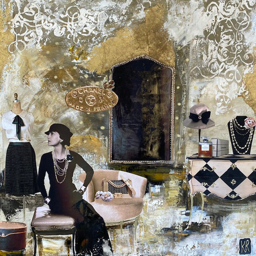 Salle de bain, tableau de Karine Romanelli, peinture & collage